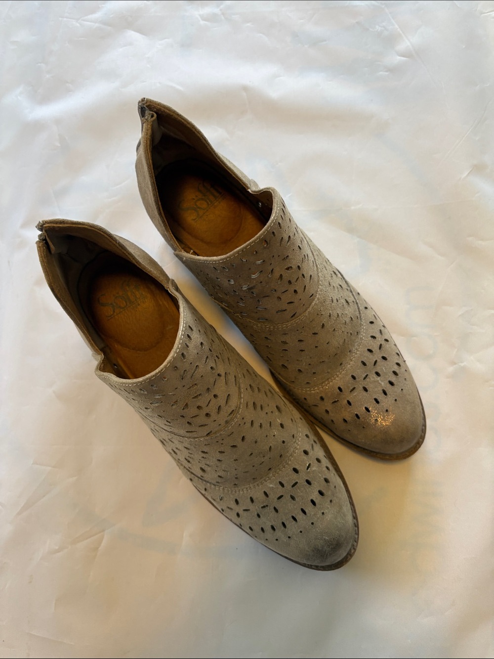 Sofft Taupe Perforated Suede Ankle Booties gently used